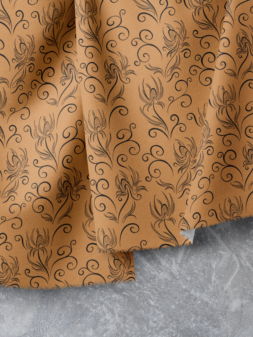 Sally Sea Holly Floral Swirls Pattern in Orange, Medium