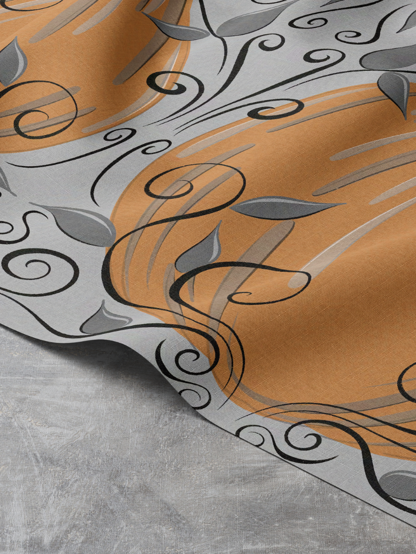 Elegant Orange Pumpkin Swirl Repeat Pattern on Gray, Large