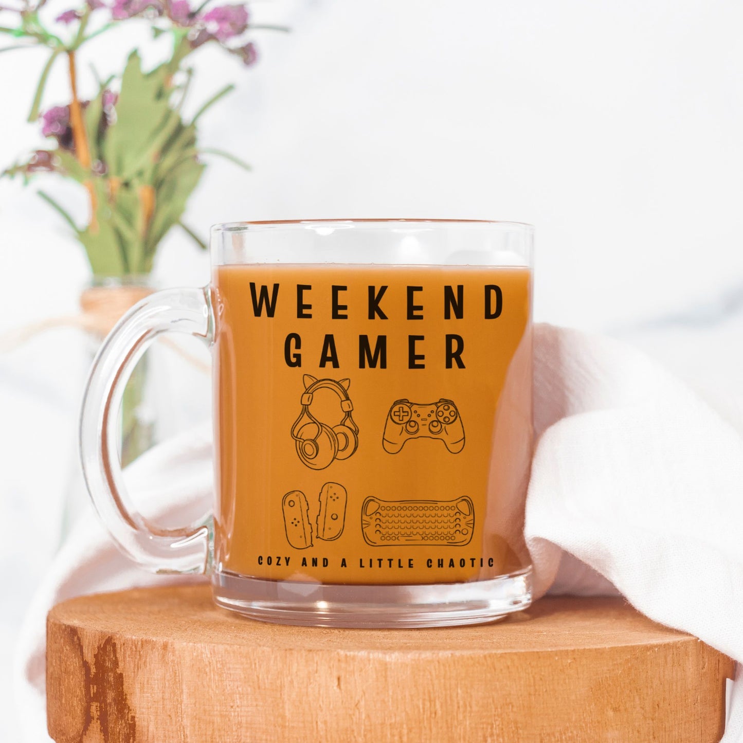 Weekend Gamer Essentials Clear Mug Glass for Geeks and Cozy Gamers