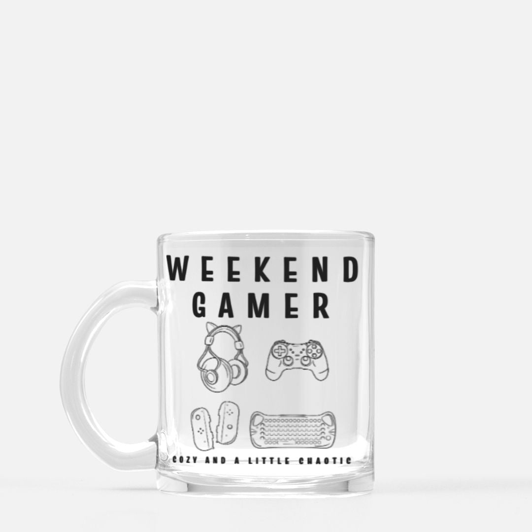 Weekend Gamer Essentials Clear Mug Glass for Geeks and Cozy Gamers