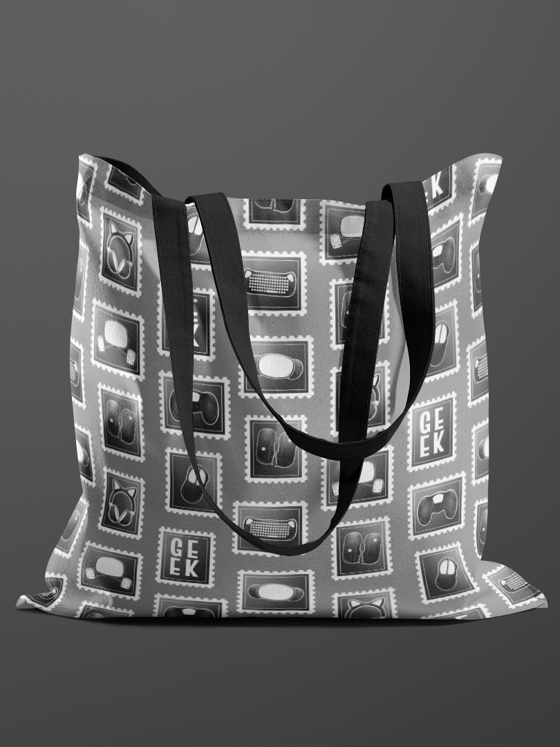 Geeky Gaming Streaming Postage Stamp Essentials Striped Tote Bag for Gamers and Streamers and Geeks