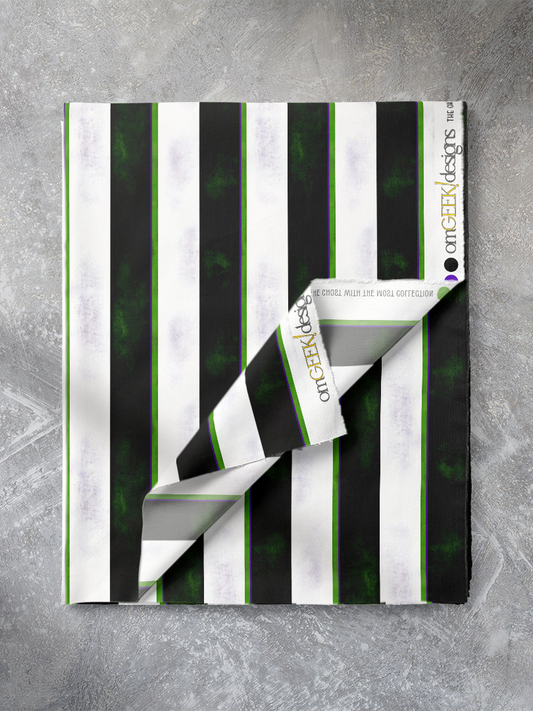 Black White Green and Purple Beetle Juice Striped Fabric