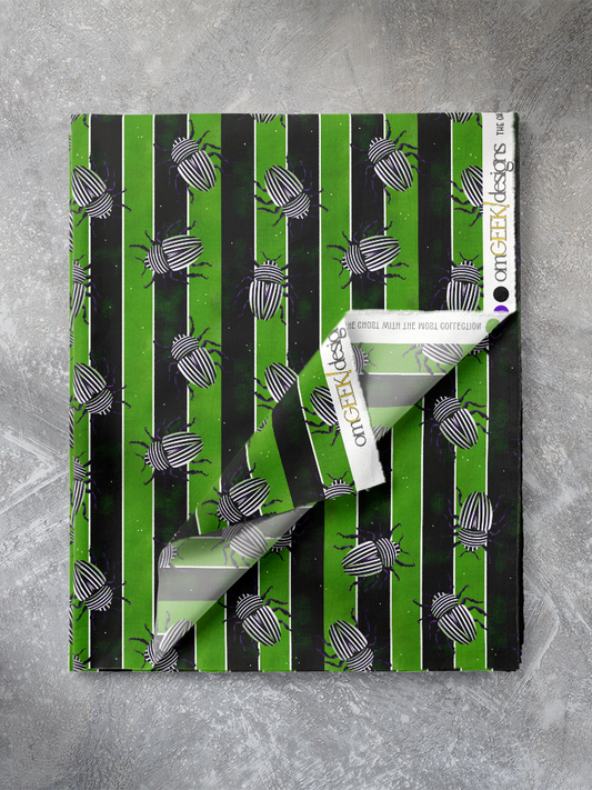 Beetle Juice Green Black and White Striped Fabric