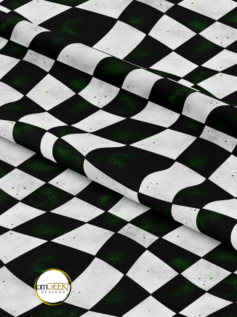 Crooked Beetle Juice Black And White Checkered Fabric