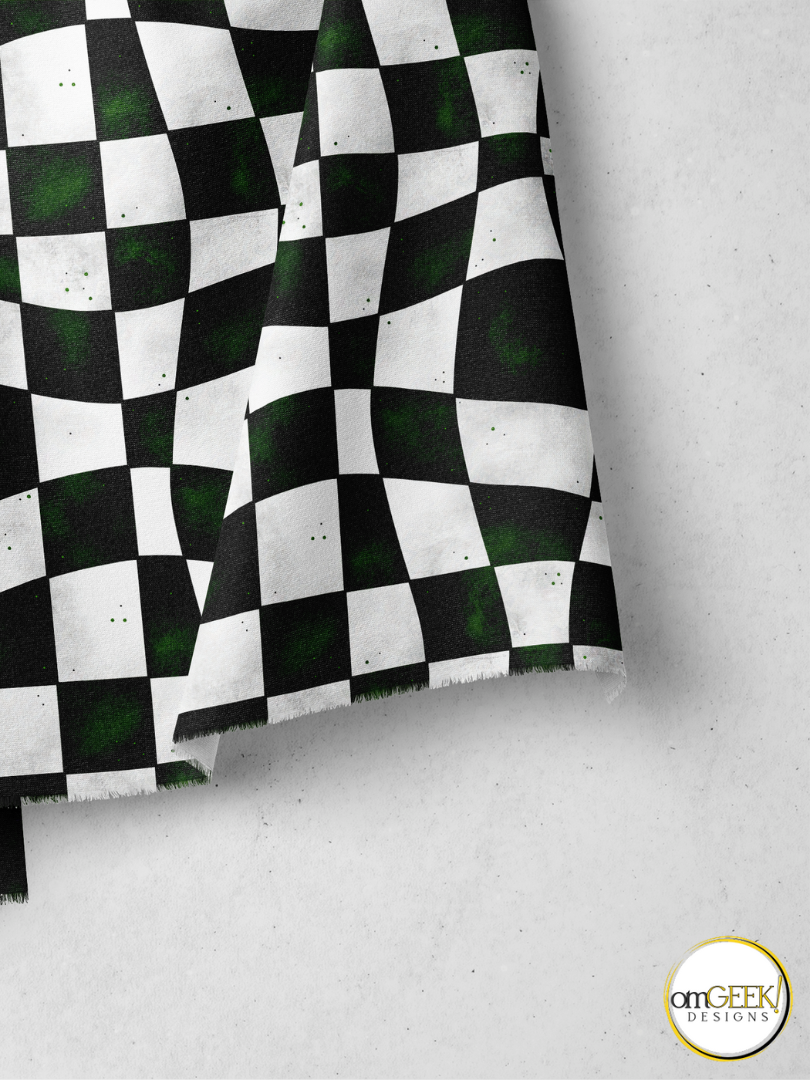 Crooked Beetle Juice Black And White Checkered Fabric