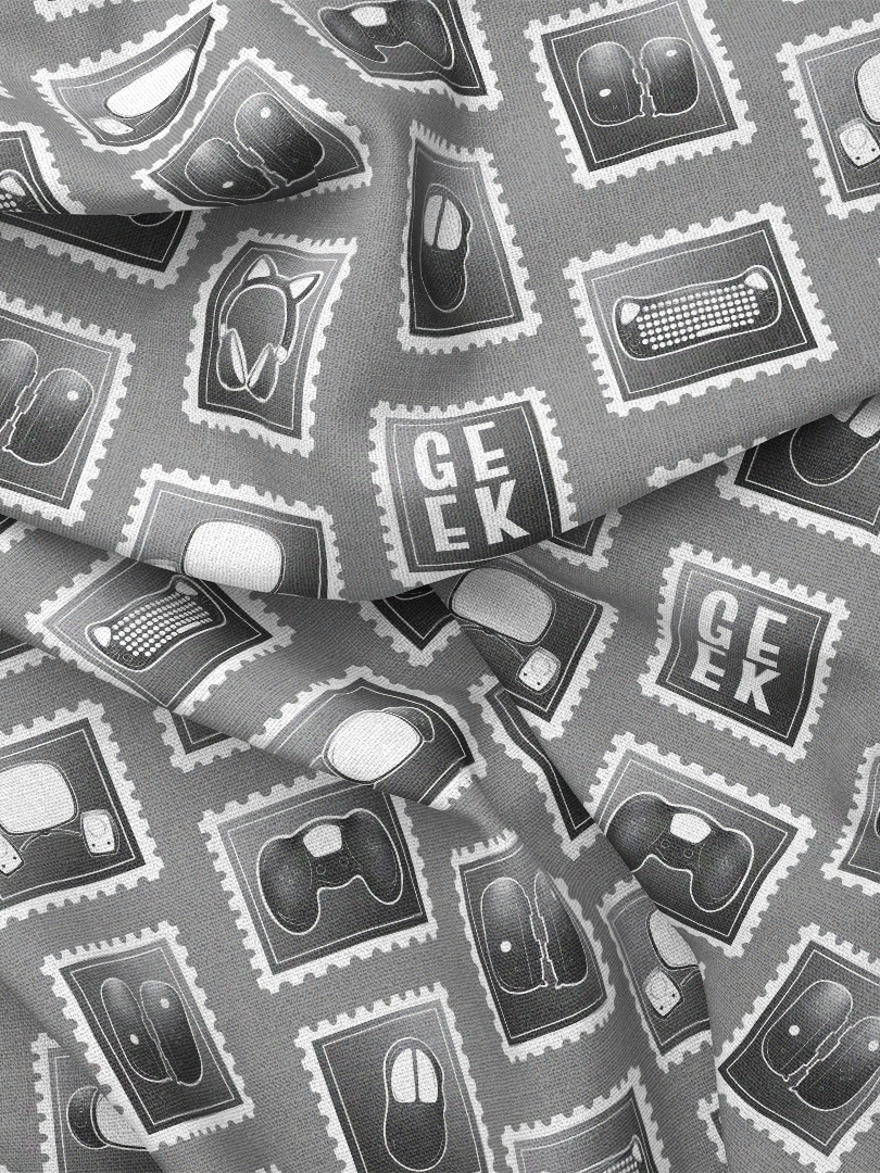 Geeky Gamer Streamer Essentials Stamp Patterned Fabric