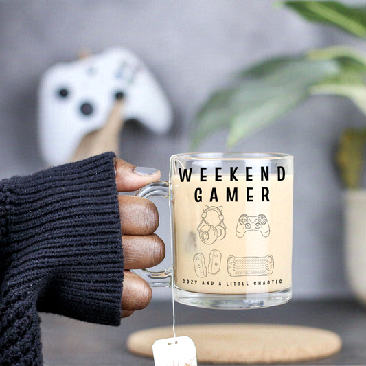 Weekend Gamer Essentials Clear Mug Glass for Geeks and Cozy Gamers